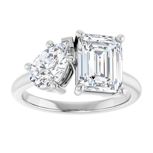 KYLIE "Toi et Moi" Emerald Engagement Ring - Platinum - View 3
