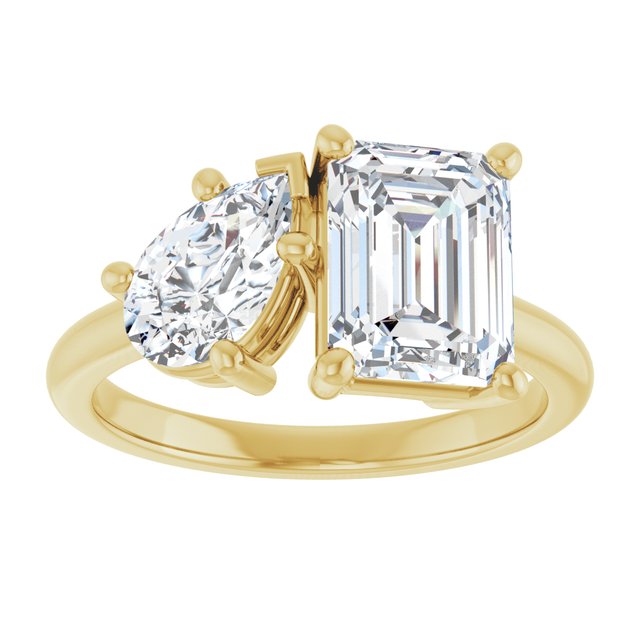 KYLIE "Toi et Moi" Emerald Engagement Ring - 18K Yellow Gold - View 3