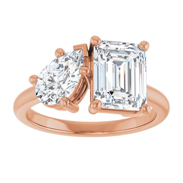 KYLIE "Toi et Moi" Emerald Engagement Ring - 18K Rose Gold - View 3