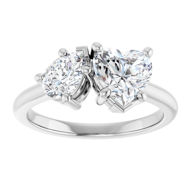 KYLIE "Toi et Moi" Heart Engagement Ring - Platinum - View 3