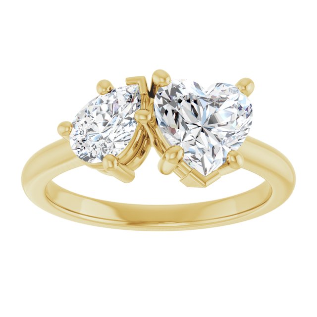 KYLIE "Toi et Moi" Heart Engagement Ring - 18K Yellow Gold - View 3