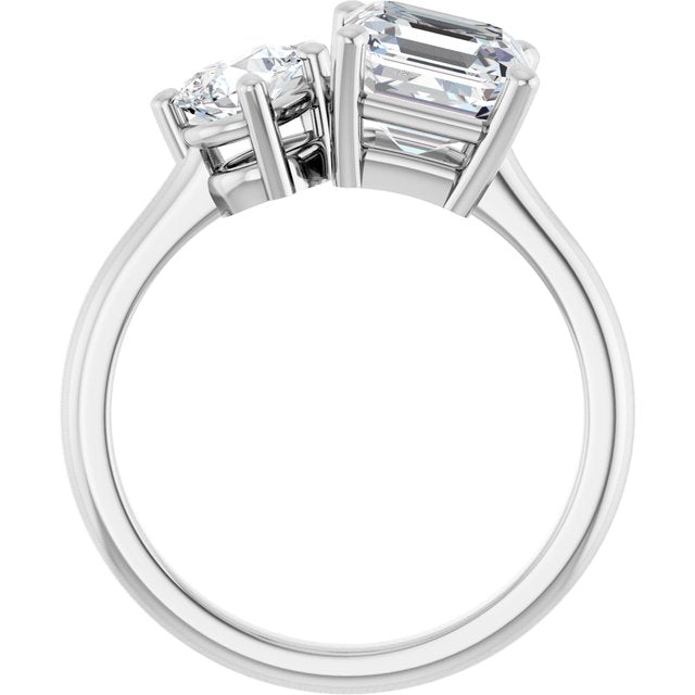 KYLIE "Toi et Moi" Asscher Engagement Ring - Platinum - View 2