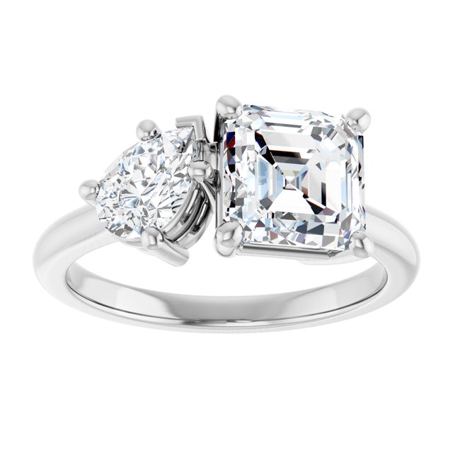 KYLIE "Toi et Moi" Asscher Engagement Ring - Platinum - View 3