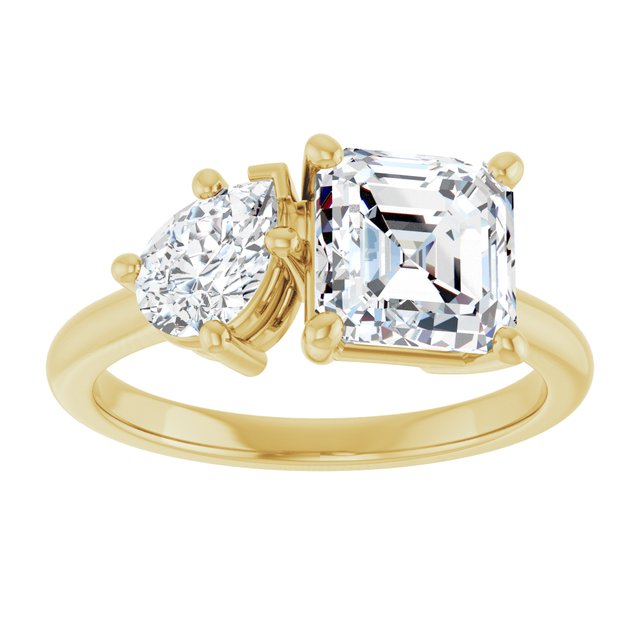 KYLIE "Toi et Moi" Asscher Engagement Ring - 18K Yellow Gold - View 3