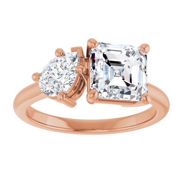 KYLIE "Toi et Moi" Asscher Engagement Ring - 18K Rose Gold - View 3