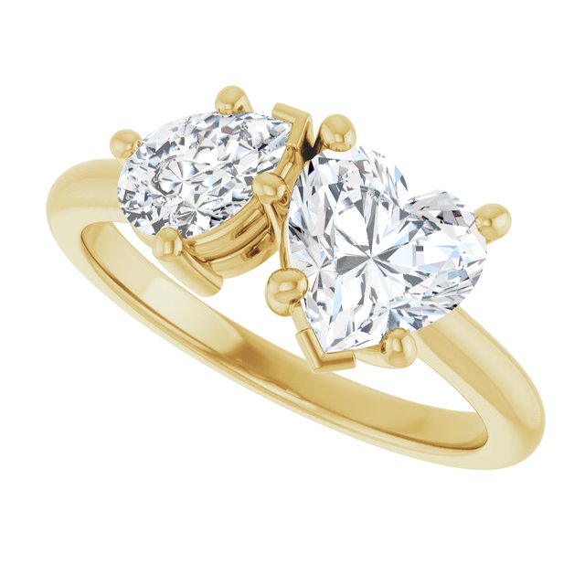 KYLIE "Toi et Moi" Heart Engagement Ring - 18K Yellow Gold - View 5
