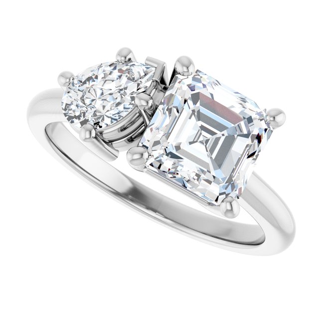 KYLIE "Toi et Moi" Asscher Engagement Ring - Platinum - View 5