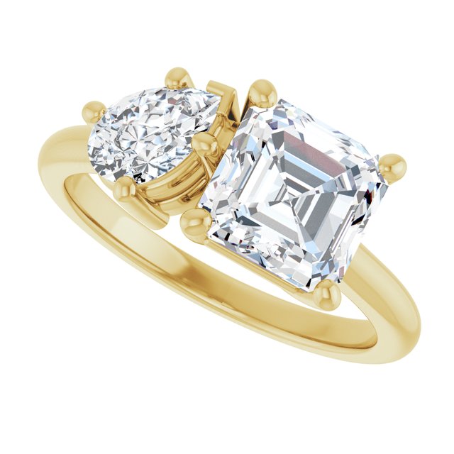 KYLIE "Toi et Moi" Asscher Engagement Ring - 18K Yellow Gold - View 5