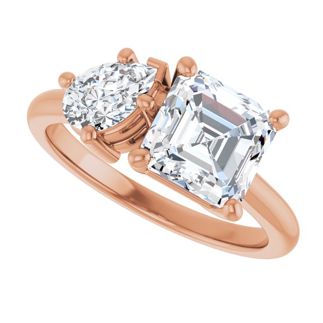 KYLIE "Toi et Moi" Asscher Engagement Ring - 18K Rose Gold - View 5