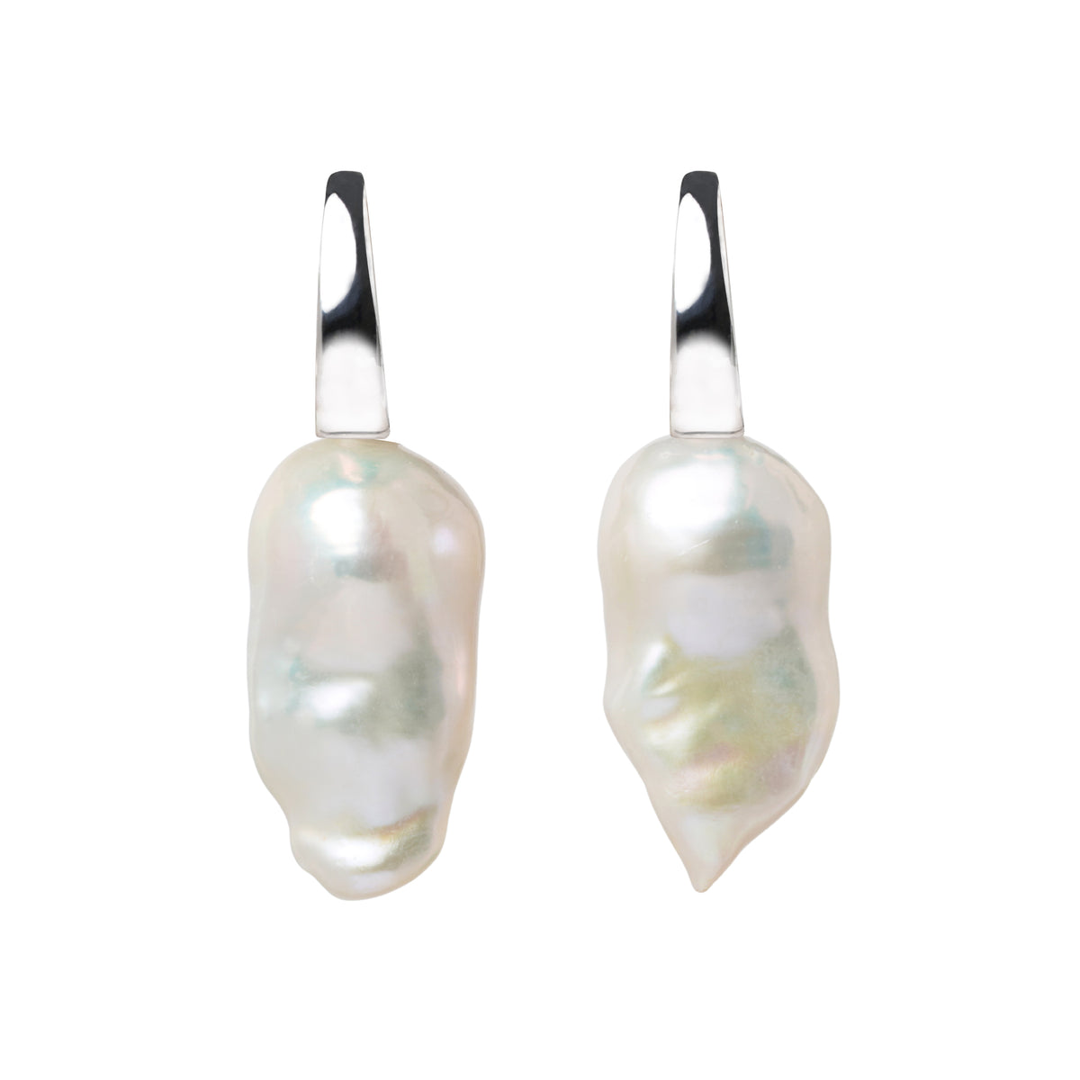Baroque Pearl Flat Oval Hoop Earrings