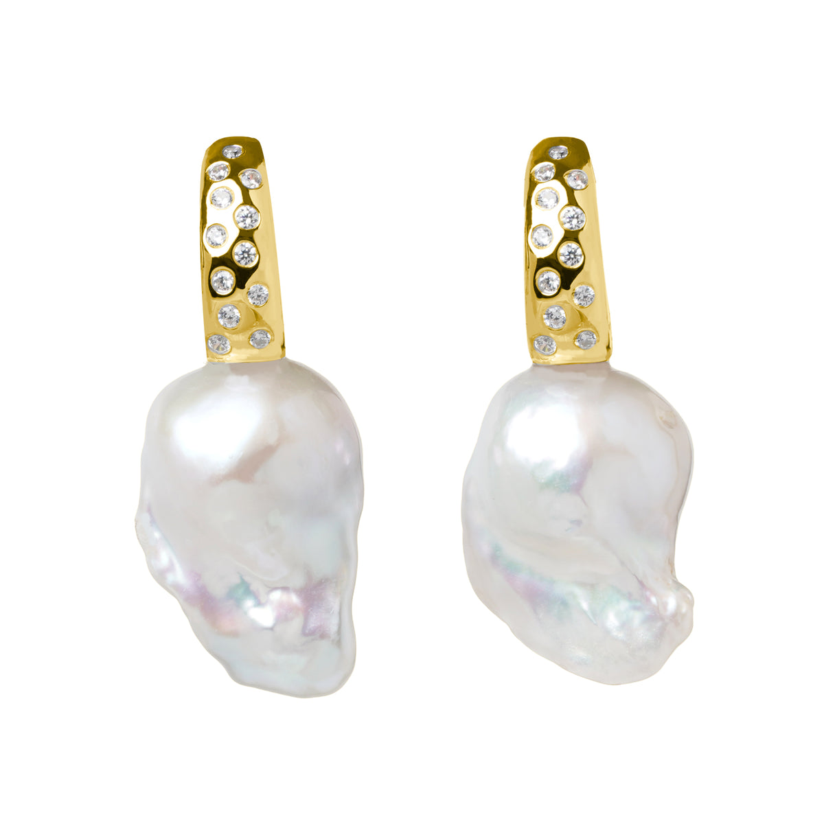 Baroque Pearl Diamond Set Half Hoop Drop Earrings