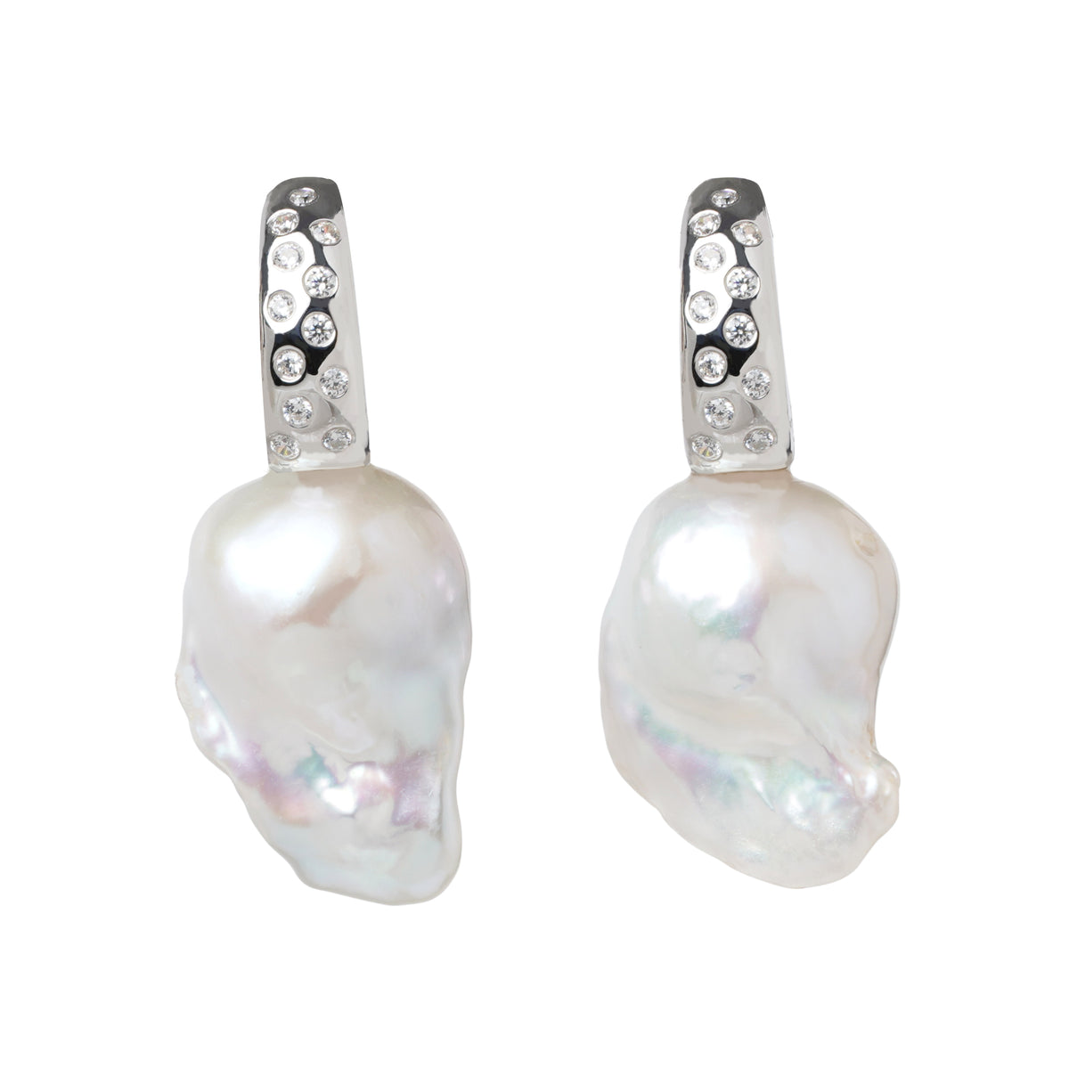 Baroque Pearl Diamond Set Half Hoop Drop Earrings