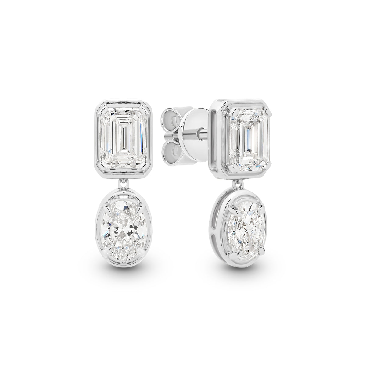 2.40ct White Gold Emerald and Oval Cut Drop Earrings