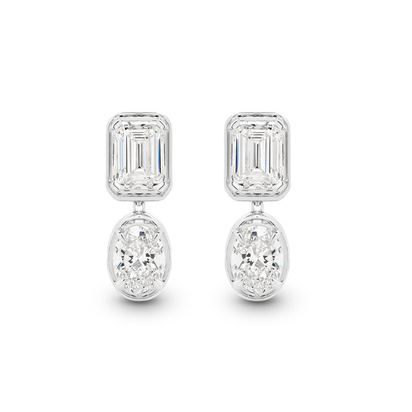 2.40ct White Gold Emerald and Oval Cut Drop Earrings