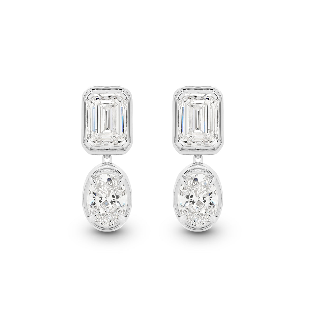 2.40ct White Gold Emerald and Oval Cut Drop Earrings