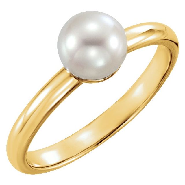 10K Yellow Gold Cultured White Freshwater Pearl 6.0 mm OPRAH Cultured White Freshwater Pearl Ring Jewelry