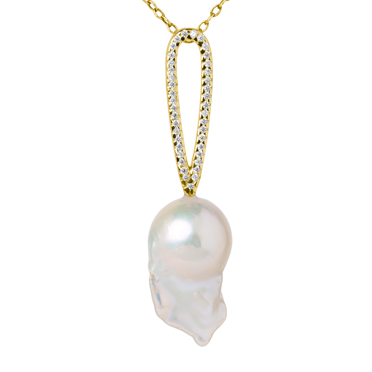 TEARDROP Baroque Pearl Pendant with Natural Diamonds