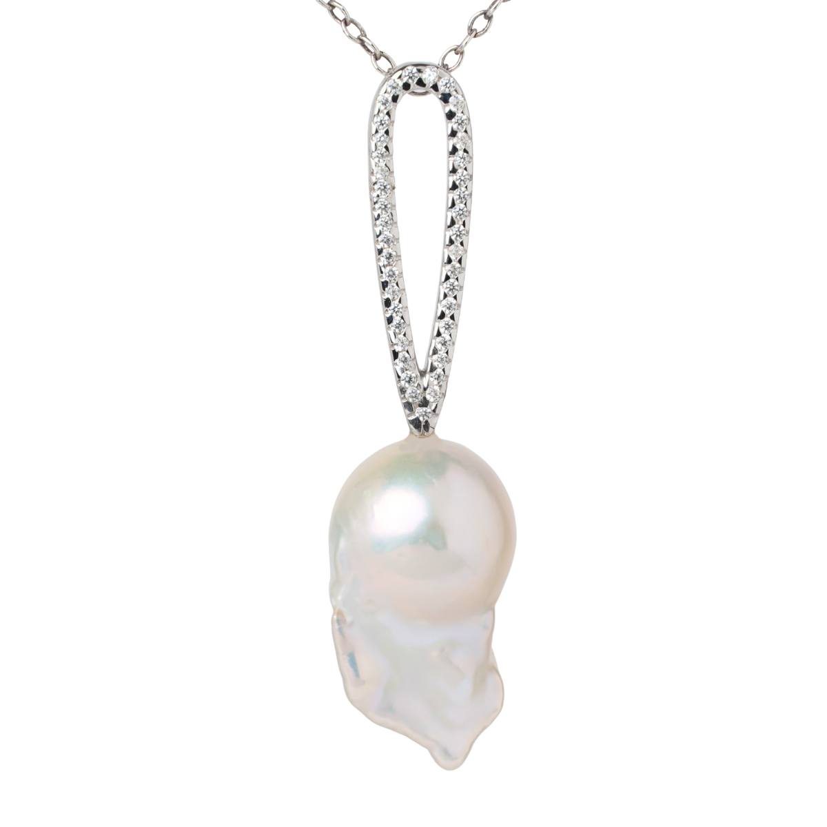 TEARDROP Baroque Pearl Pendant with Natural Diamonds