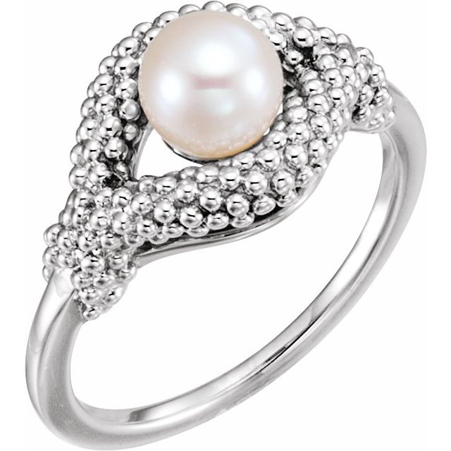 10K White Gold Cultured White Freshwater Pearl 6.0-6.5 mm 10K White Cultured White Freshwater Pearl Beaded Ring Jewelry