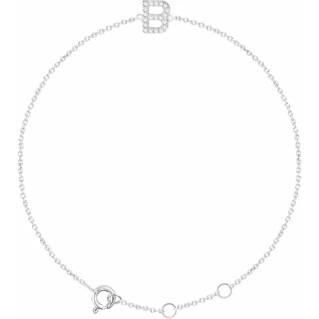 10K White Gold INITIAL Diamond Bracelet Jewelry