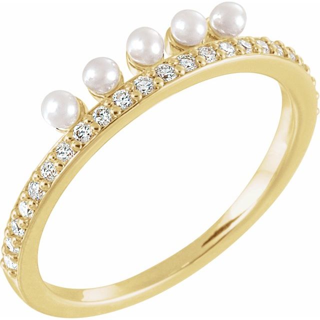 10K White Gold Cultured White Freshwater Pearl 2 mm 10K White Cultured White Freshwater Pearl & 1/5 CTW Natural Diamond Stackable Ring Jewelry