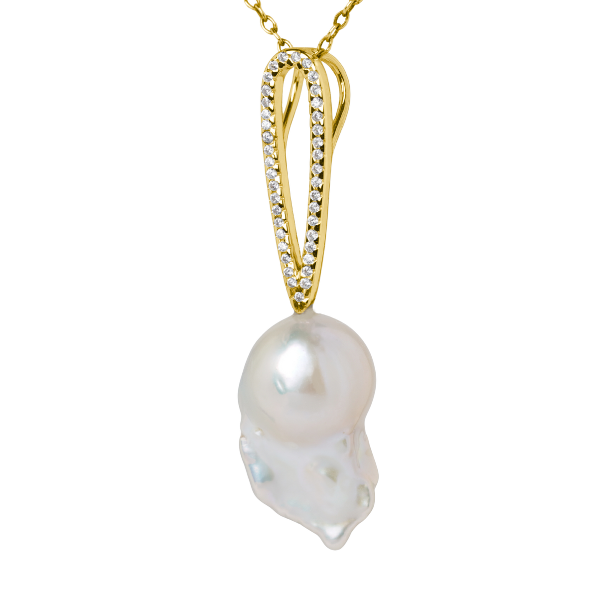 TEARDROP Baroque Pearl Pendant with Natural Diamonds