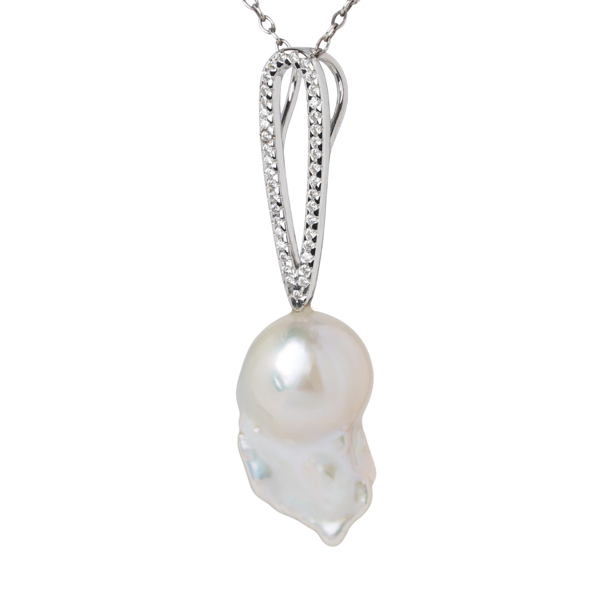 TEARDROP Baroque Pearl Pendant with Natural Diamonds