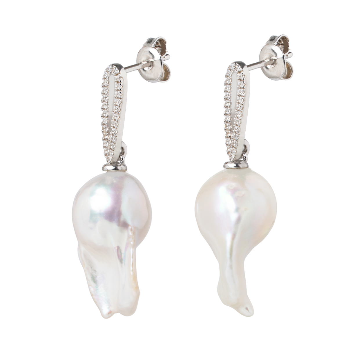 TEARDROP Baroque Pearl and diamond Drop Earrings