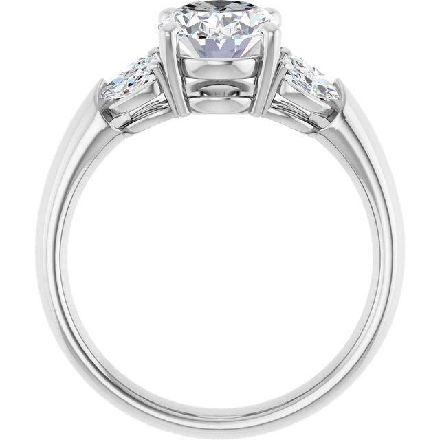 ELIZABETH Solitaire Oval Engagement Ring with Marquise Shoulder Diamonds - Platinum - View 2