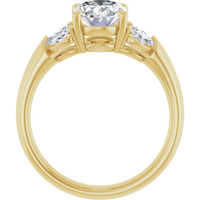 ELIZABETH Solitaire Oval Engagement Ring with Marquise Shoulder Diamonds - 18K Yellow Gold - View 2