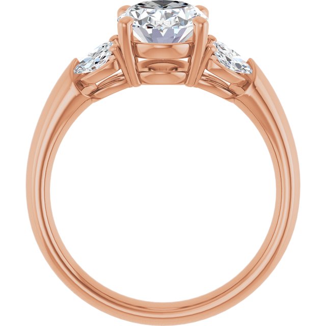 ELIZABETH Solitaire Oval Engagement Ring with Marquise Shoulder Diamonds - 18K Rose Gold - View 2