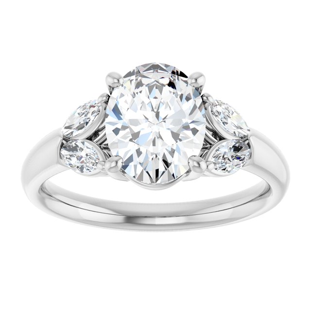 ELIZABETH Solitaire Oval Engagement Ring with Marquise Shoulder Diamonds - Platinum - View 3