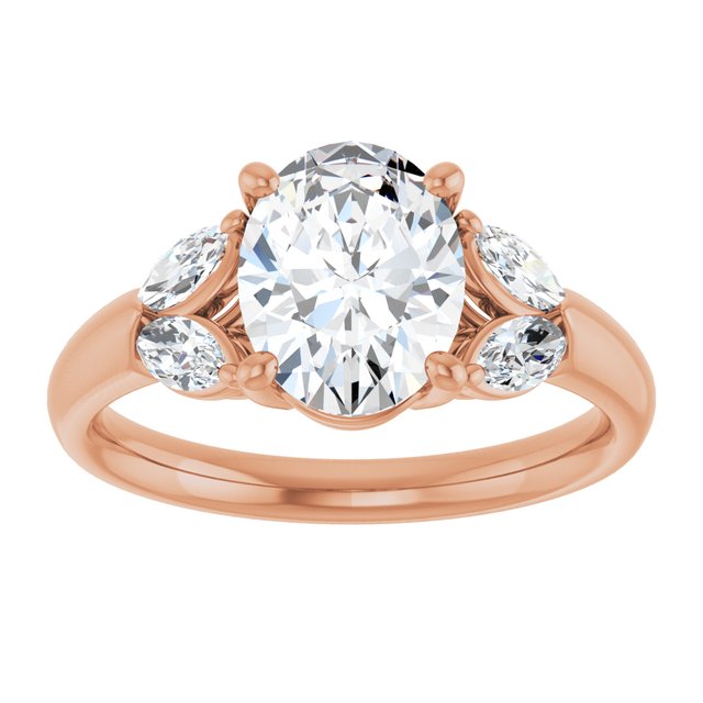 ELIZABETH Solitaire Oval Engagement Ring with Marquise Shoulder Diamonds - 18K Rose Gold - View 3