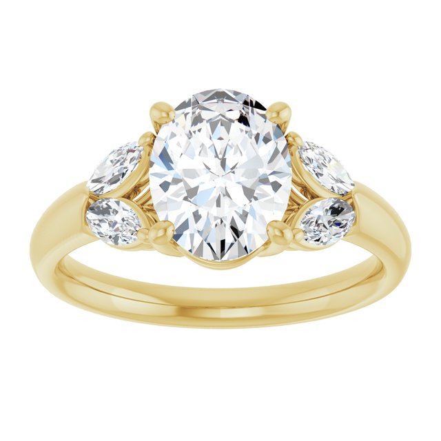 ELIZABETH Solitaire Oval Engagement Ring with Marquise Shoulder Diamonds - 18K Yellow Gold - View 3