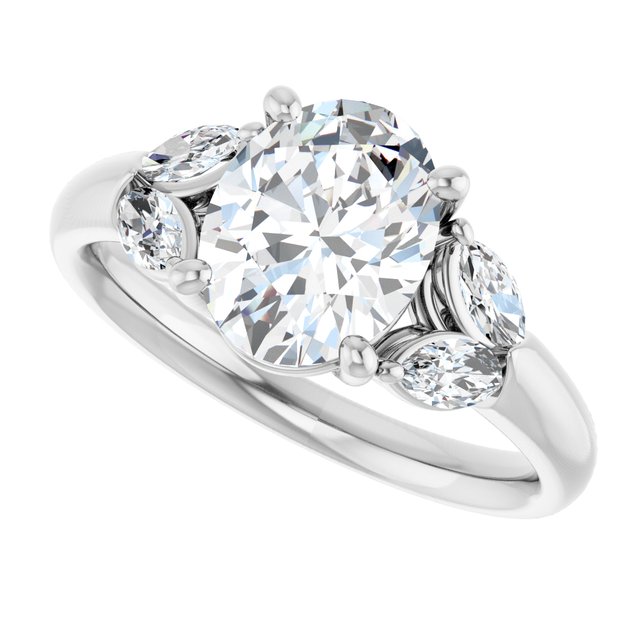 ELIZABETH Solitaire Oval Engagement Ring with Marquise Shoulder Diamonds - Platinum - View 5