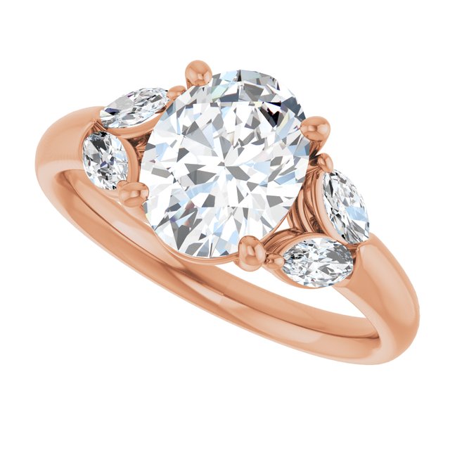 ELIZABETH Solitaire Oval Engagement Ring with Marquise Shoulder Diamonds - 18K Rose Gold - View 5