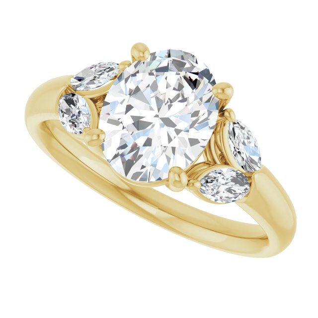 ELIZABETH Solitaire Oval Engagement Ring with Marquise Shoulder Diamonds - 18K Yellow Gold - View 5