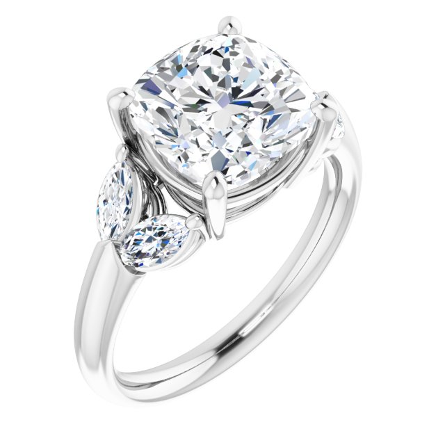 ELIZABETH Solitaire Cushion Engagement Ring with Marquise Shoulder Diamonds - Platinum - View 1