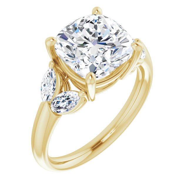 ELIZABETH Solitaire Cushion Engagement Ring with Marquise Shoulder Diamonds - 18K Yellow Gold - View 1