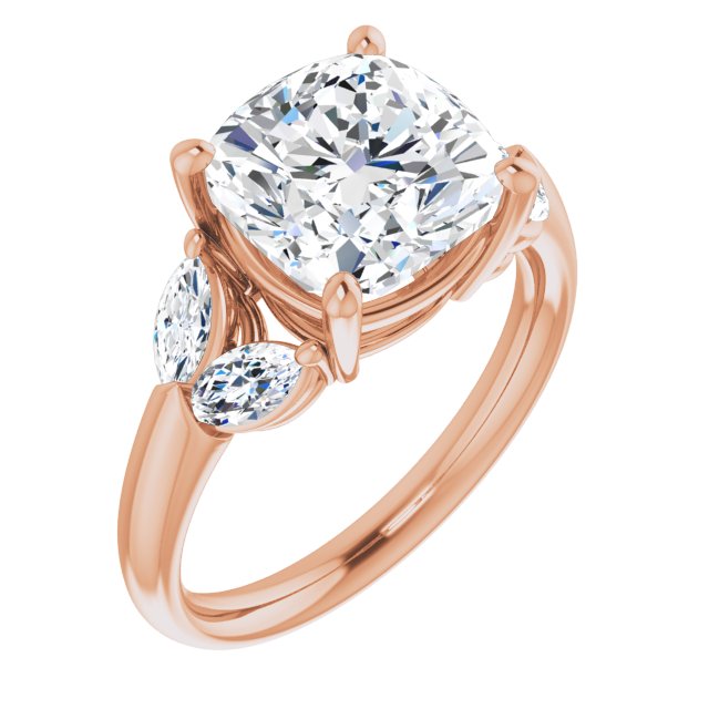 ELIZABETH Solitaire Cushion Engagement Ring with Marquise Shoulder Diamonds - 18K Rose Gold - View 1