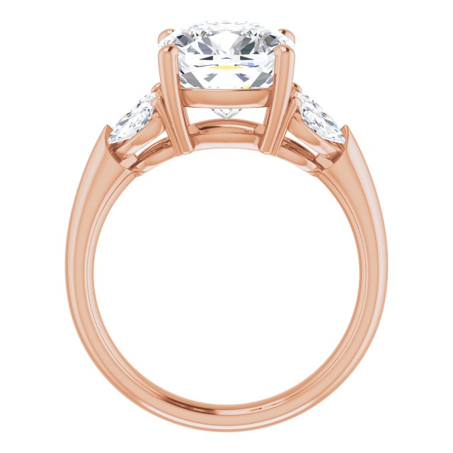 ELIZABETH Solitaire Cushion Engagement Ring with Marquise Shoulder Diamonds - 18K Rose Gold - View 2