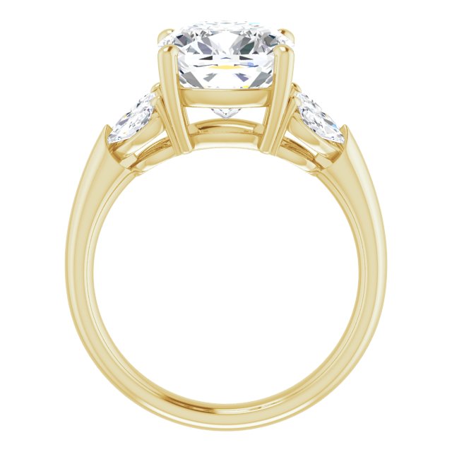ELIZABETH Solitaire Cushion Engagement Ring with Marquise Shoulder Diamonds - 18K Yellow Gold - View 2