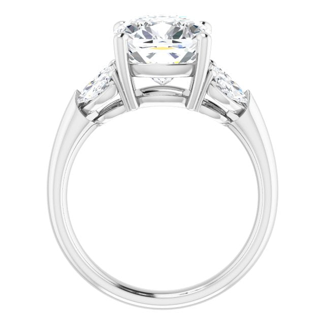 ELIZABETH Solitaire Cushion Engagement Ring with Marquise Shoulder Diamonds - Platinum - View 2