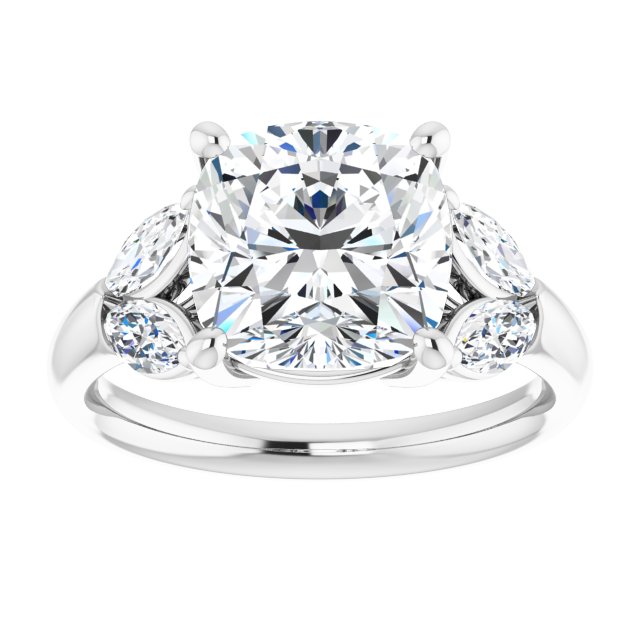 ELIZABETH Solitaire Cushion Engagement Ring with Marquise Shoulder Diamonds - Platinum - View 3