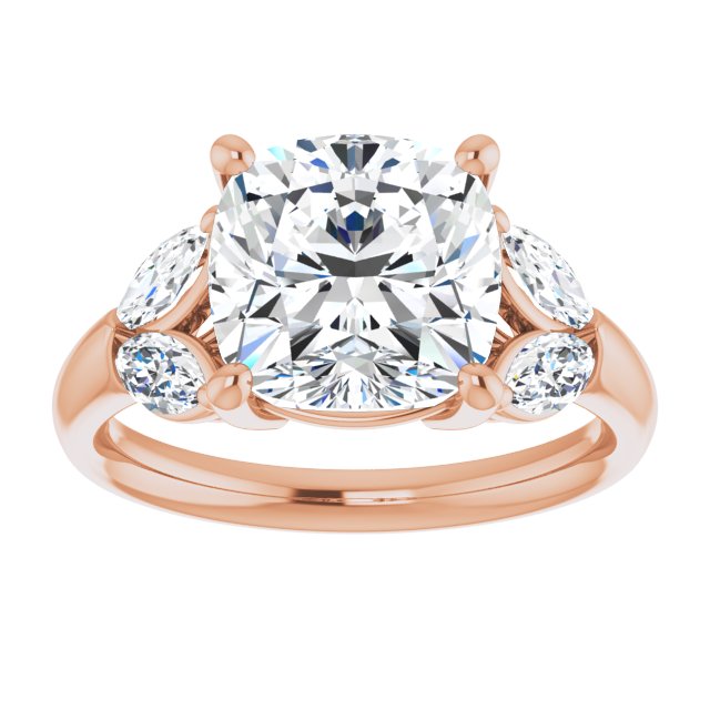 ELIZABETH Solitaire Cushion Engagement Ring with Marquise Shoulder Diamonds - 18K Rose Gold - View 3