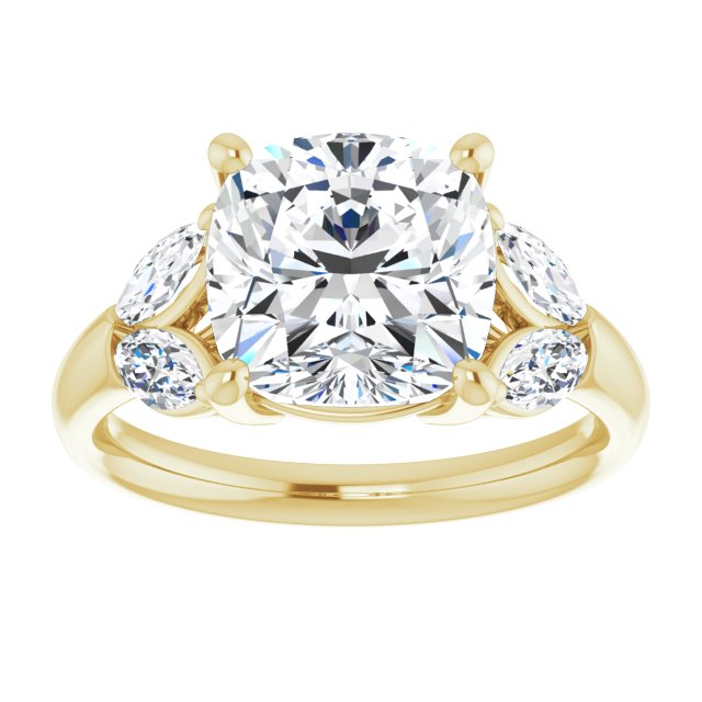 ELIZABETH Solitaire Cushion Engagement Ring with Marquise Shoulder Diamonds - 18K Yellow Gold - View 3