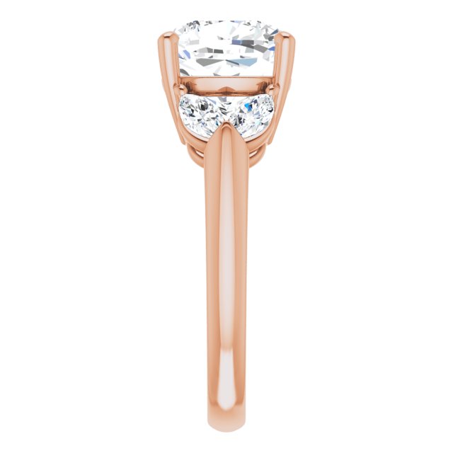 ELIZABETH Solitaire Cushion Engagement Ring with Marquise Shoulder Diamonds - 18K Rose Gold - View 4
