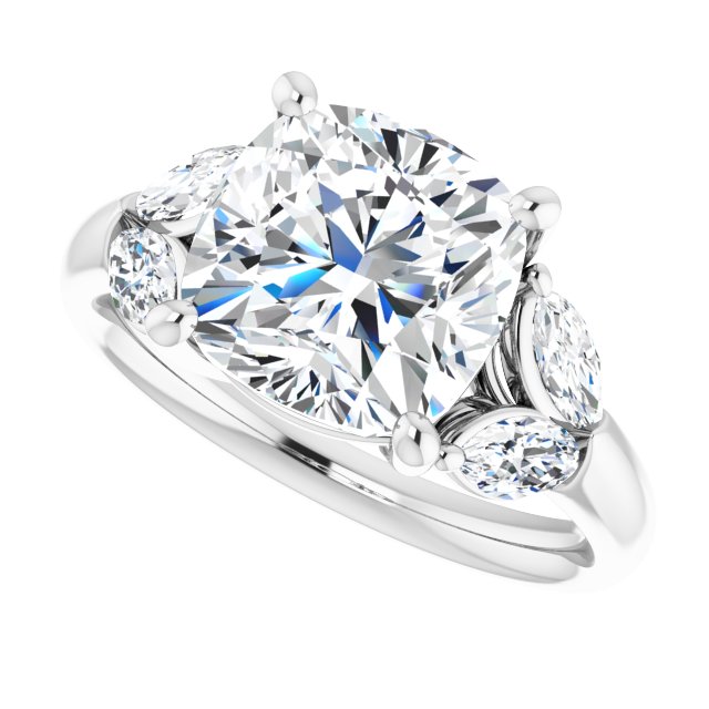 ELIZABETH Solitaire Cushion Engagement Ring with Marquise Shoulder Diamonds - Platinum - View 5