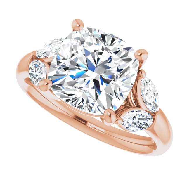 ELIZABETH Solitaire Cushion Engagement Ring with Marquise Shoulder Diamonds - 18K Rose Gold - View 5