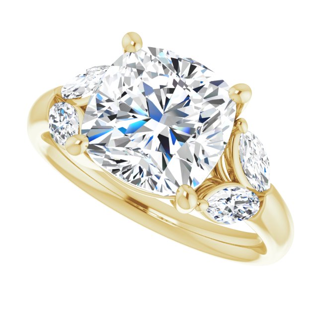 ELIZABETH Solitaire Cushion Engagement Ring with Marquise Shoulder Diamonds - 18K Yellow Gold - View 5